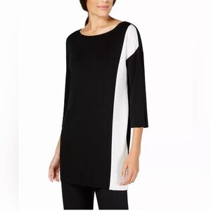 Eileen Fisher Women Black/White Colorblock Tencel Tunic Sweater size S